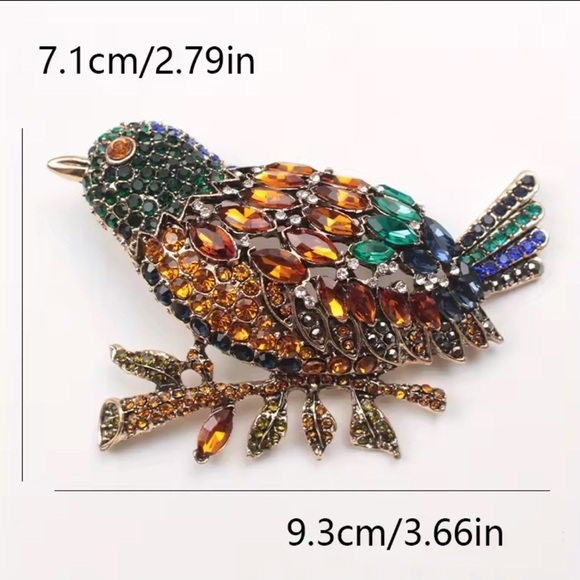 Robin Bird Crystal Elegant Multicolor Bird Brooch - Picture 6 of 8